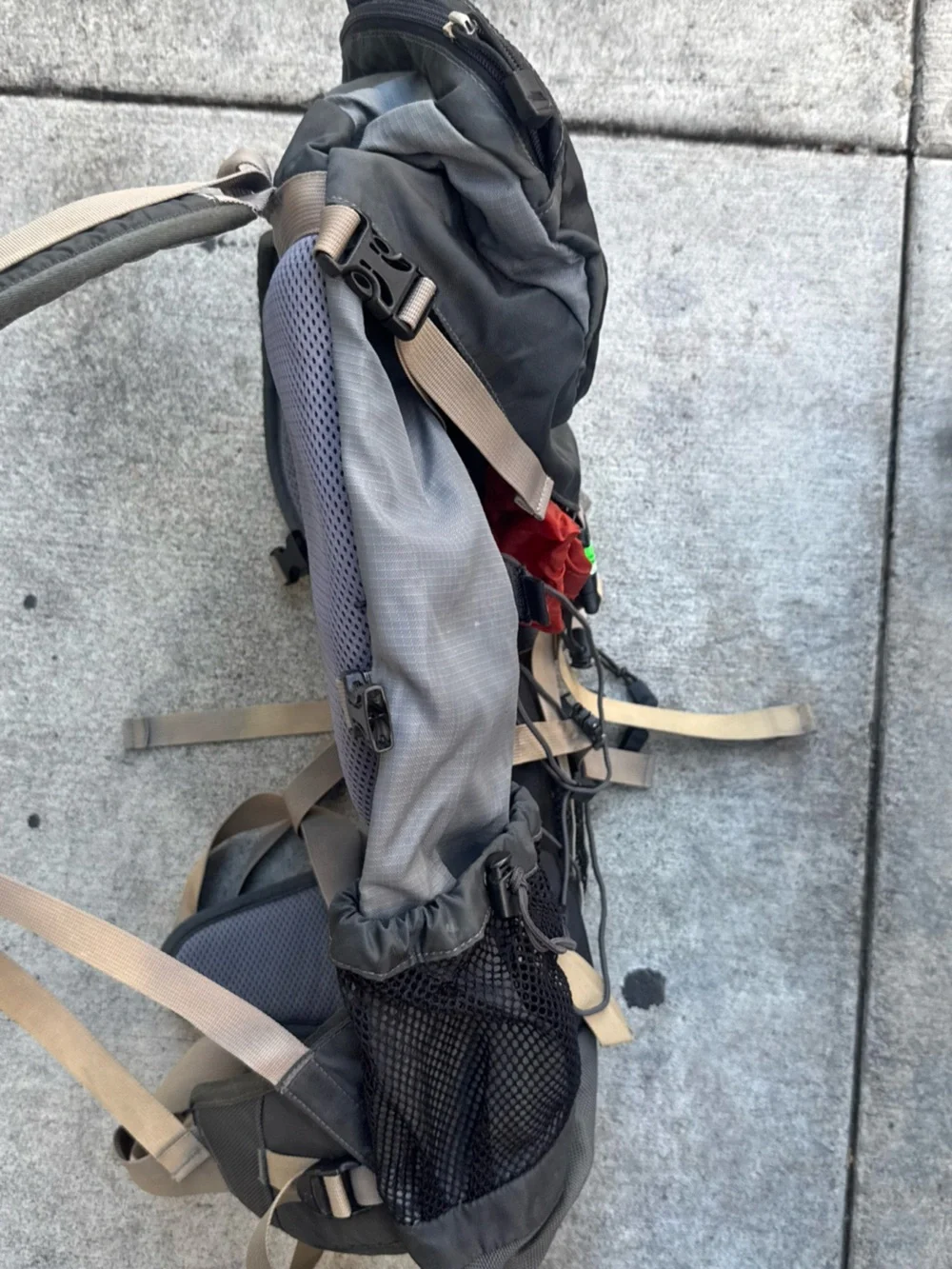 The North Face Gray, Black and Red Hiking Backpack